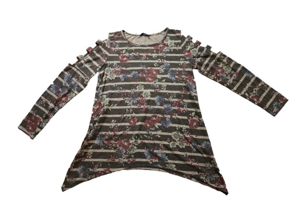 Apt.9 Cutout Sleeve Tunic Top Handkerchief Hem Floral Print Size M